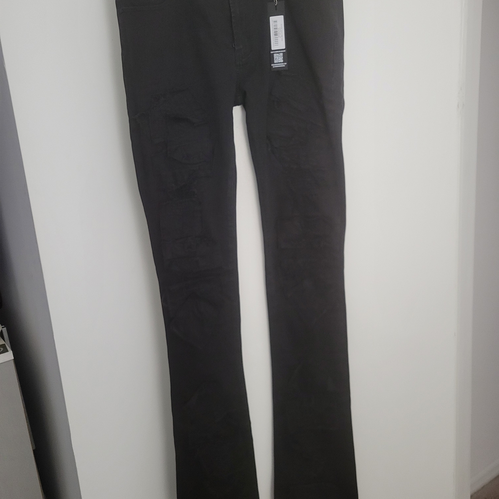 BRAND NEW Black RockStar Distressed Skinny Flare Stacked Jeans